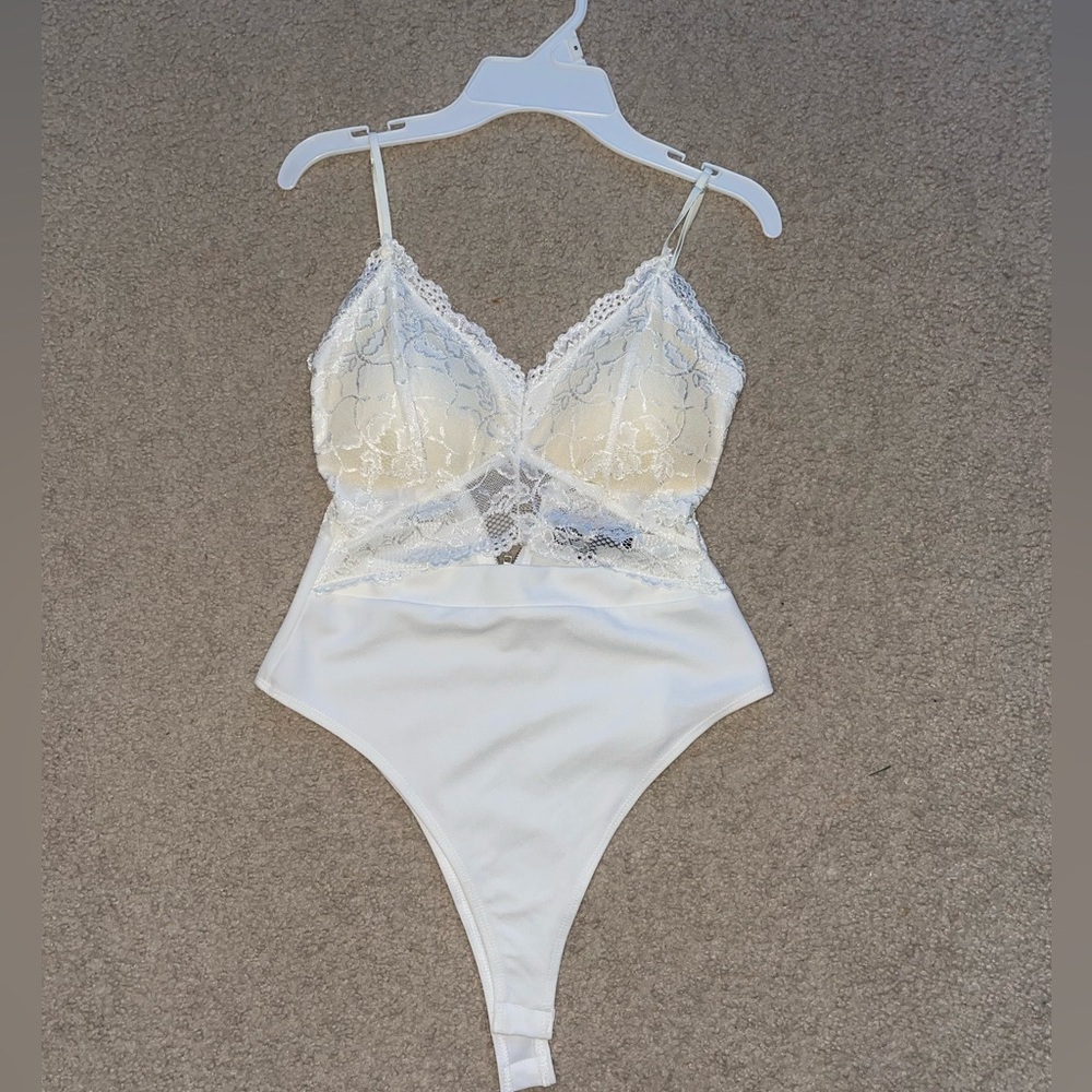 White lace body suit